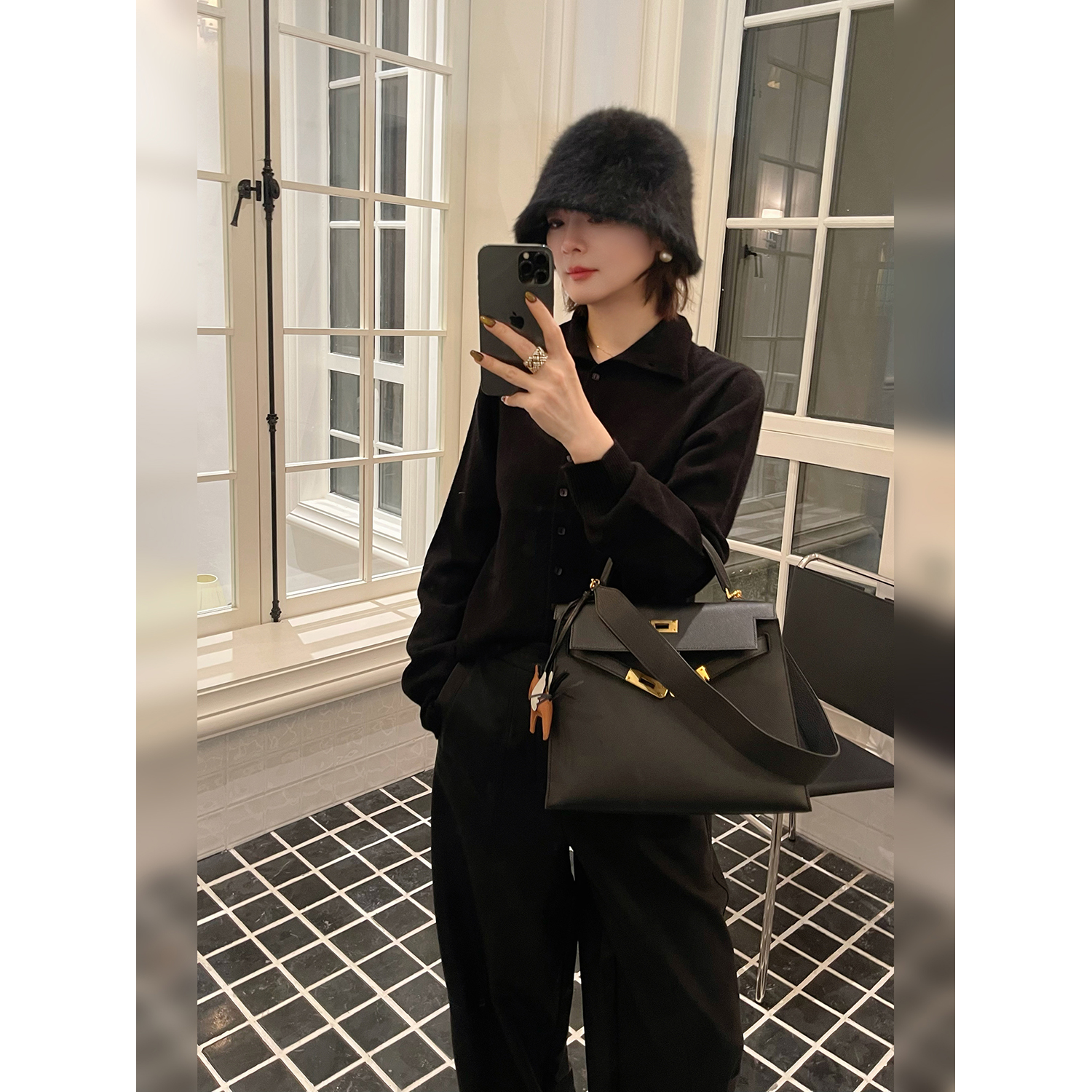 骆衣衣TheLOE/百分百绵羊毛高领百搭方形扣气质慵懒感针织衫