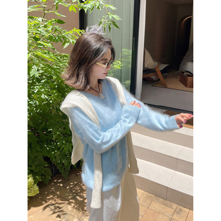 骆衣衣TheLOE 绵羊毛山羊绒V领百搭简约套头百搭针织长袖