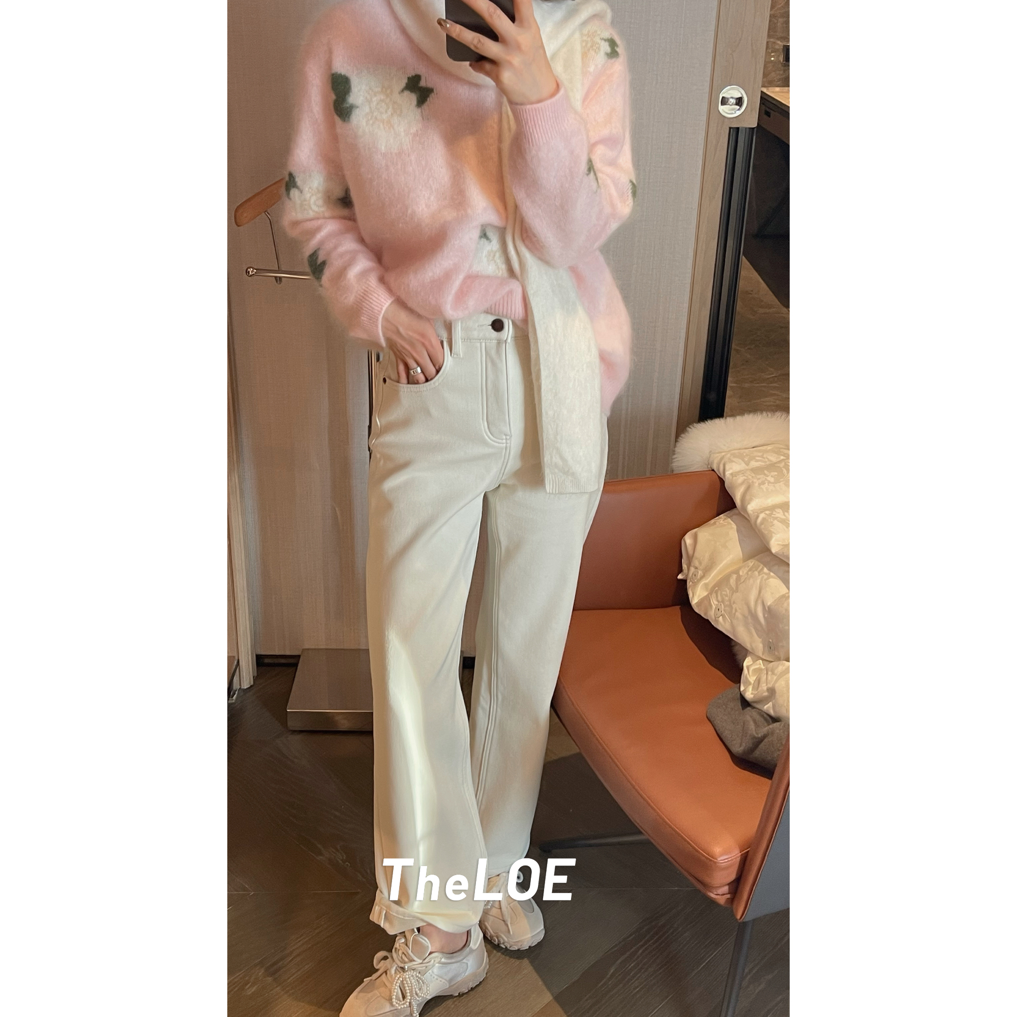 骆衣衣TheLOE/棉质简约复古高腰休闲百搭直筒九分牛仔裤