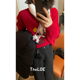 百分百绵羊毛圆领小马套头针织衫 骆衣衣TheLOE 马到成功