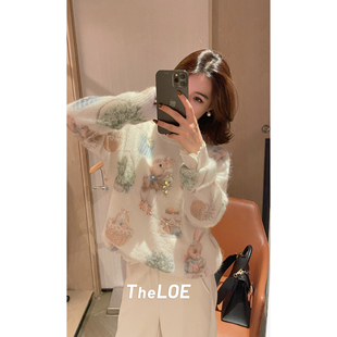 饰套头针织长袖 骆衣衣TheLOE 羊毛马海毛圆领百搭减龄珍珠装