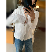 复古肌理感衬衫 骆衣衣TheLOE 天丝亚麻法式 V领荷叶边刺绣衬衣
