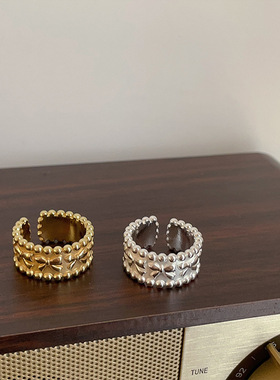 浮雕蝴蝶结哑光金属开口戒指女轻奢精致时尚优雅个性百搭指环戒子