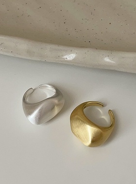 不规则弧形拉丝金属开口戒指女复古个性时尚优雅潮流百搭指环戒子