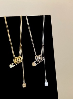设计感三环别针吊坠项链女小众独特个性时尚气质百搭颈链毛衣链