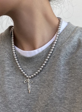 甜酷风可爱蝴蝶结珍珠项链女小众设计感优雅气质时尚颈链毛衣链