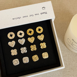 波光粼粼肌理感爱心花朵钱币耳钉女小巧简约个性时尚百搭耳环耳饰