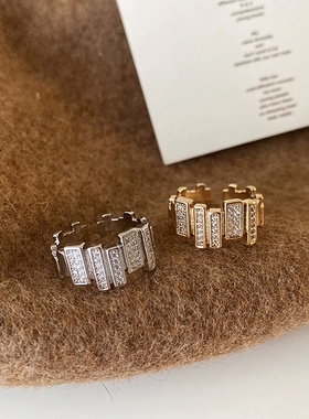 不规则金属锆石开口戒指女韩国个性简约百搭气质指环戒子小众设计