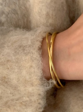 感金属交错手镯女小众设计复古个性简约百搭气质时尚手链手饰