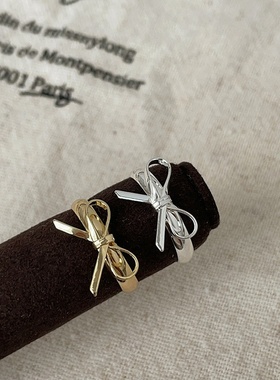 简约感蝴蝶结光面戒指女可爱甜美个性独特时尚百搭指环戒子