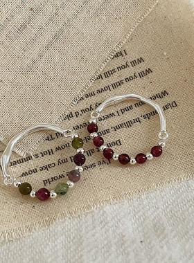 天然石串珠金属戒指女小众设计感个性时尚独特气质百搭指环戒子