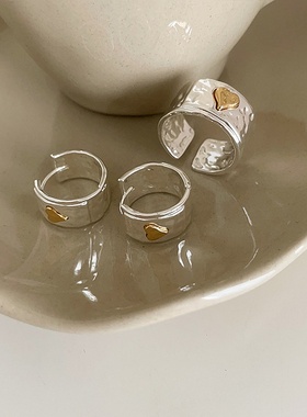 感不规则爱心撞色金属耳环戒指女韩国复古个性简约百搭耳饰