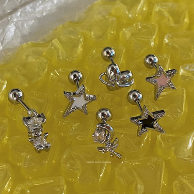 小巧精致锆石爱心五角星耳钉女小众设计个性简约百搭气质耳环耳饰