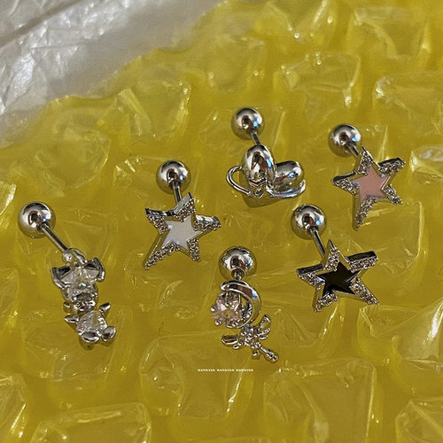 小巧精致锆石爱心五角星耳钉女小众设计个性简约百搭气质耳环耳饰