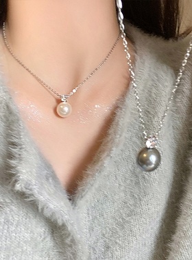 锆石珍珠吊坠项链女设计感小众复古个性简约百搭气质颈链锁骨链