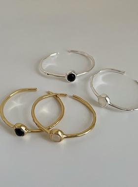 冷淡风不规则金属手镯女简约小众个性简约百搭气质猫眼石镶嵌手饰