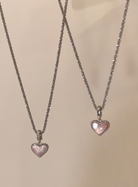 贝母滴油双面爱心项链女简约感温柔小众精致百搭颈链锁骨链