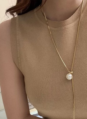 抽拉式长款珍珠项链女小众设计感法式复古个性简约百搭气质颈链