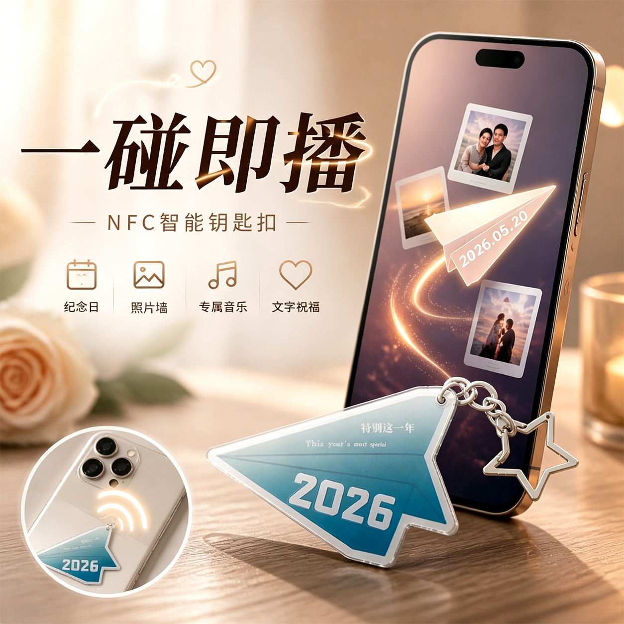 深处礼物nfc钥匙扣年份图片语音小飞机视频情侣520表白情人节礼物
