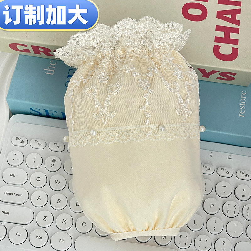 加宽羽绒服米色袖套女短秋冬蕾丝