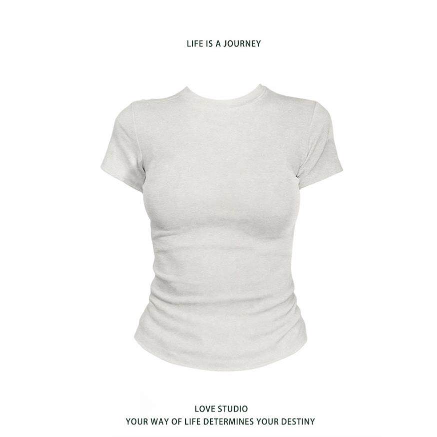 美式辣妹款纯色紧身显瘦正肩短袖T恤女夏季新款修身百搭短款上衣