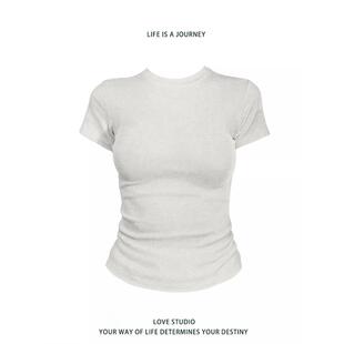 美式辣妹款纯色紧身显瘦正肩短袖T恤女夏季新款修身百搭短款上衣