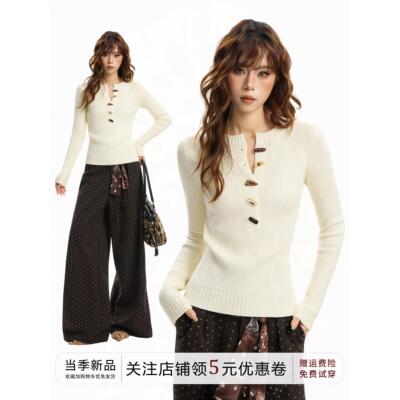 美式正肩长袖针织衫女秋