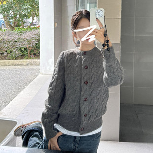 灰色麻花毛衣外套女秋冬季2026新款慵懒风高级感加厚针织开衫上衣