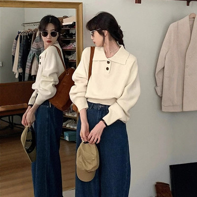 法式翻领毛衣女秋冬慵懒