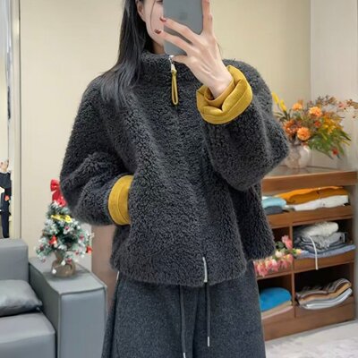 韩系立领羊羔毛外套女冬