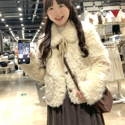 加厚羊羔毛外套女冬短款