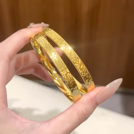 古法传承金包银碎冰冰手镯女士爆闪素圈实心手环镯子送女友礼物