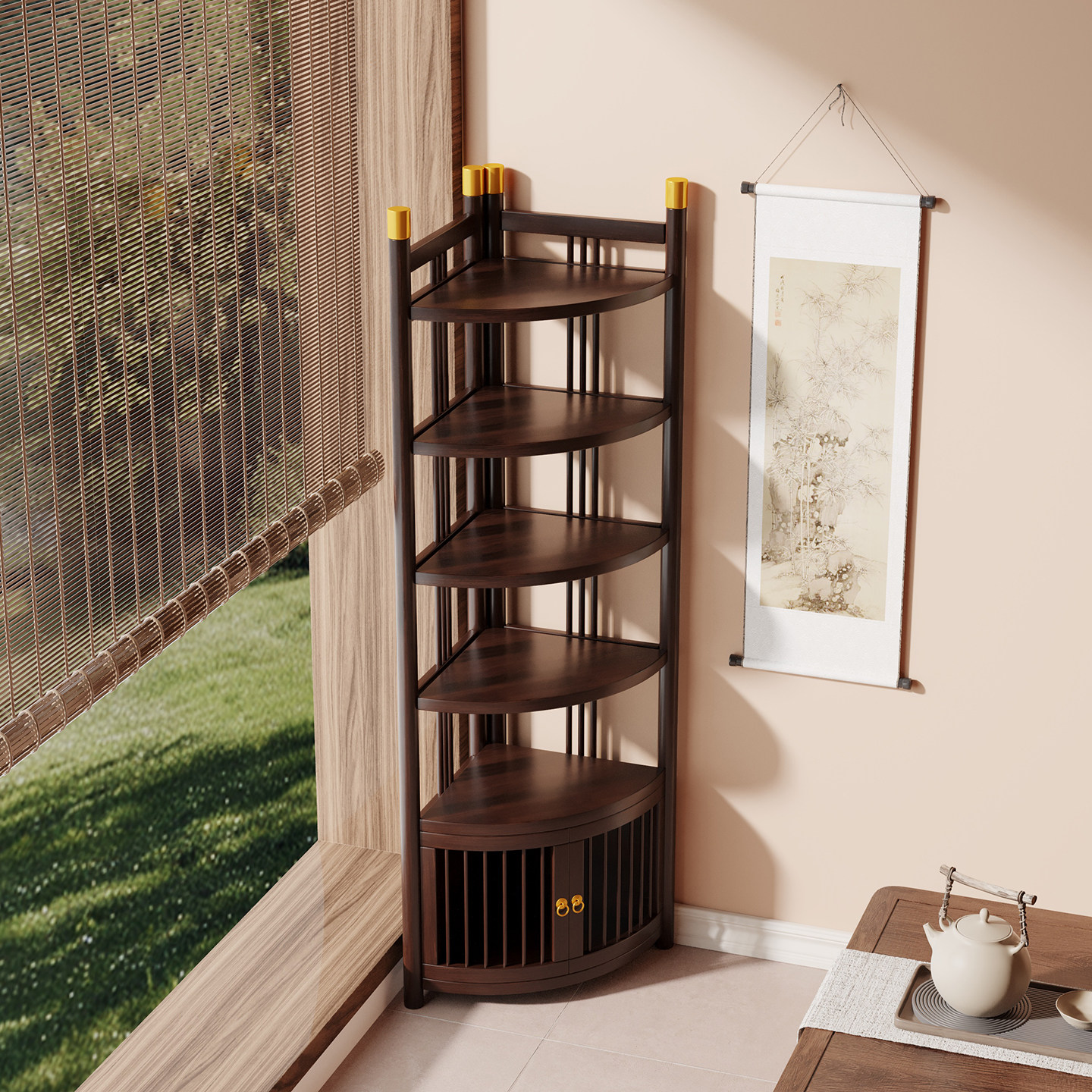 转角置物架墙角客厅卧室床头多层博古架角落墙边三角落地收纳柜子