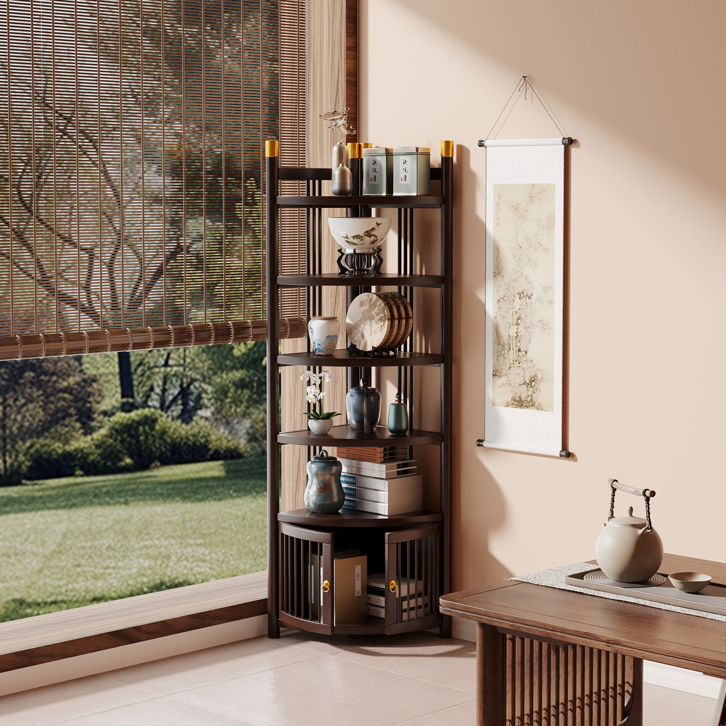 转角置物架墙角客厅卧室床头多层博古架角落墙边三角落地收纳柜子