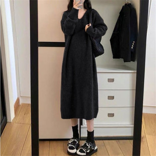 慵懒内搭 奥特莱斯清仓捡漏韩版 中长款 针织连衣裙女秋冬装 2025新款