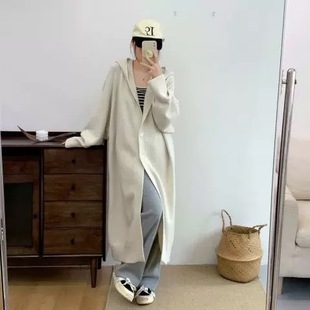 连帽宽松慵懒风长款 奥特莱斯清仓捡漏2024秋冬新款 针织大衣纯色简