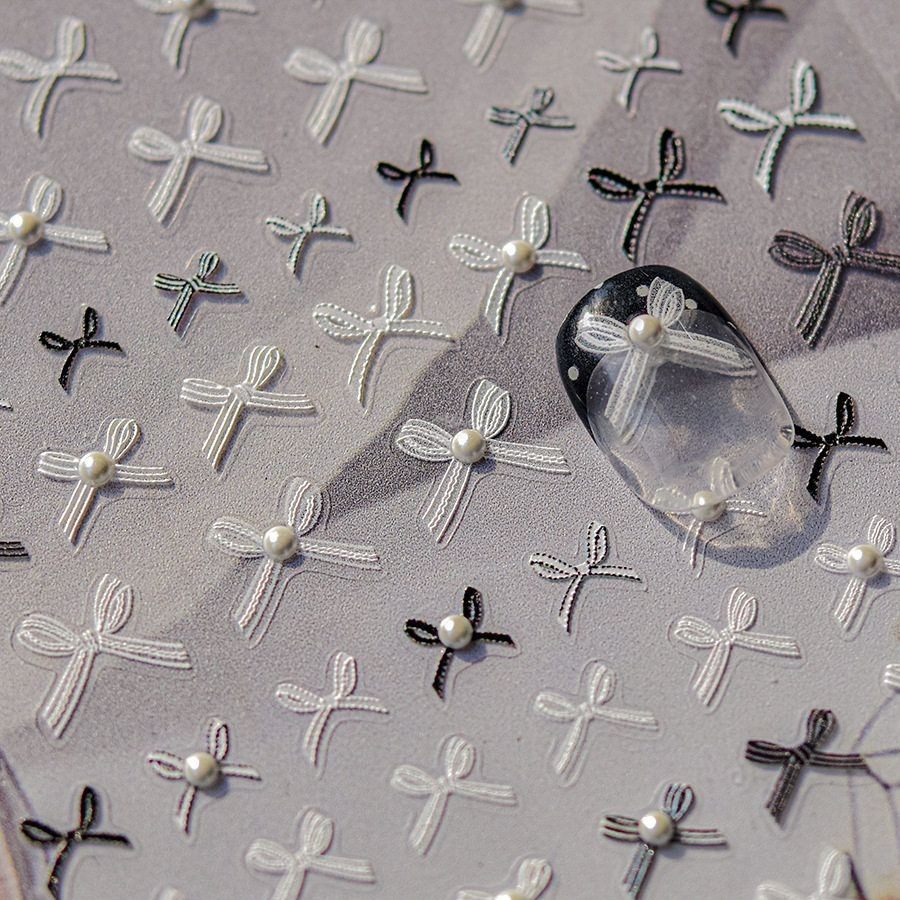 3774 tomoni浮雕水钻花边荷叶边蝴蝶结小香风丝带蝴蝶结美甲贴纸