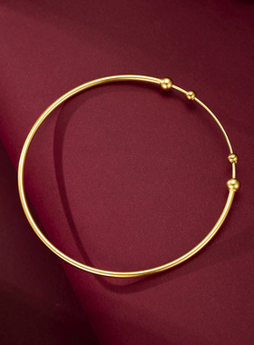 新款S925纯银古法手镯设计感万能女光面素圈高级可打开弹力针手环