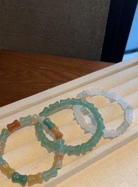 平安福竹 竹节镯子玉镯气质玉石生日妈妈闺蜜 绿色天然东陵玉手串