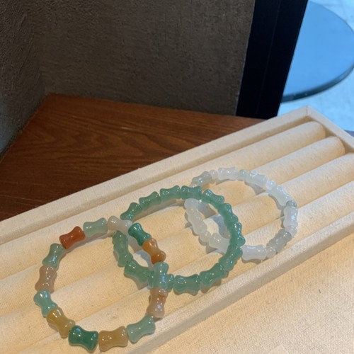 平安福竹 竹节镯子玉镯气质玉石生日妈妈闺蜜 绿色天然东陵玉手串