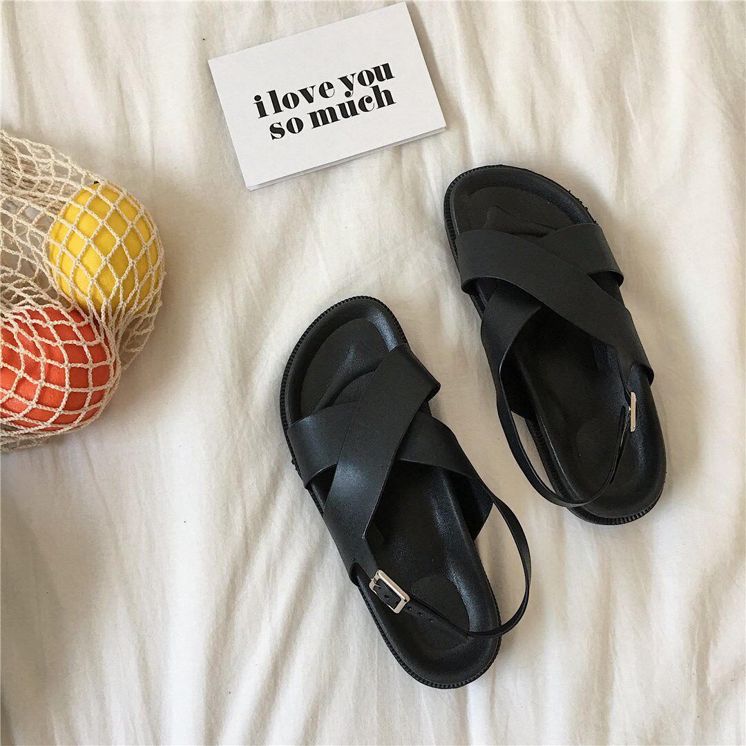 韩国ulzzang松糕厚底百搭马丁凉鞋女平底罗马ins港风交叉带凉鞋潮|msdalam kategori Kasut wanita, Sandal - dari Buy2taobao.com untuk memberikan perkhidmatan ejen Taobao profesional membeli