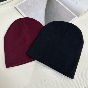 秋冬季套头护耳毛线帽纯色百搭短款包头帽护额头防风保暖针织帽子