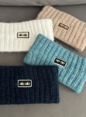 运动针织发带秋冬天宽边加厚保暖头套女百搭字母发箍弹力毛线头带