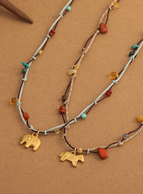 复古小马手工编织串珠项链新中式精致高级感原创小众设计锁骨链女