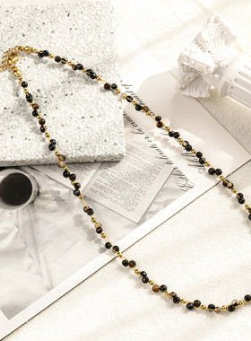 黑金系列缠绕满天星项链 小众设计黑玛瑙手工串珠不易掉色锁骨链