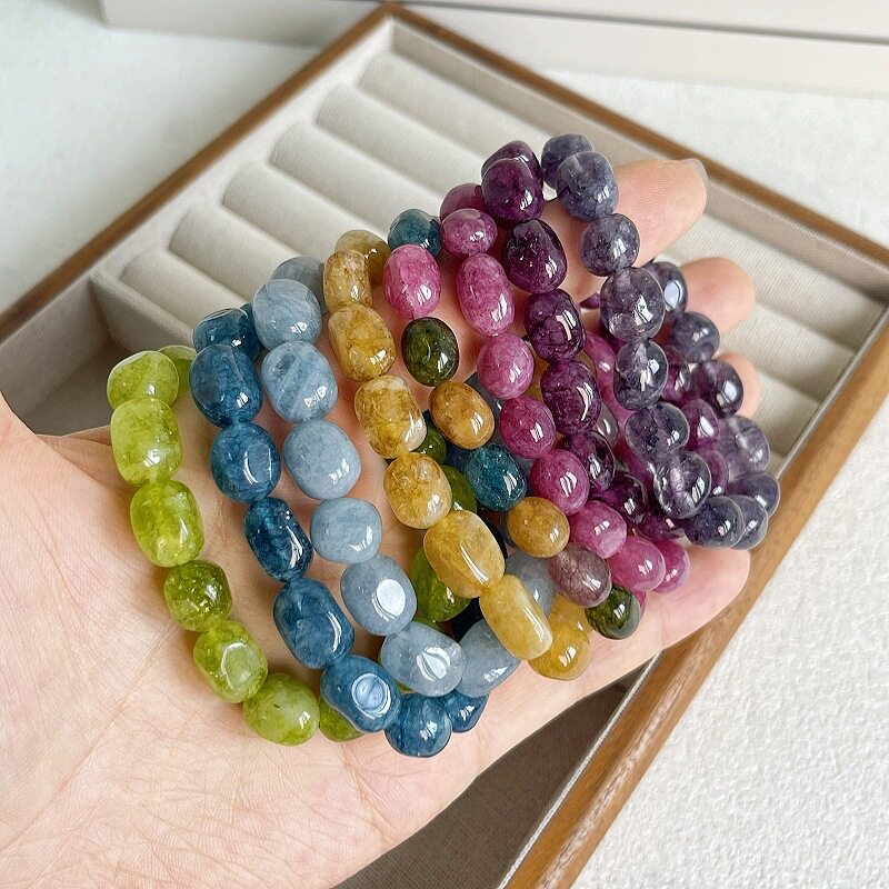 lishan小众感多巴胺天然石手串新款玉髓显白冰透蓝牛油果多色串珠