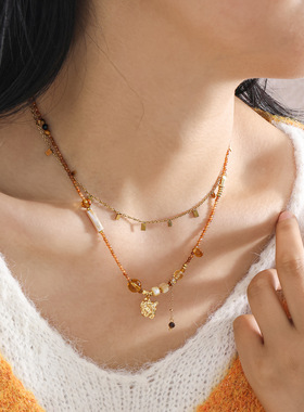 新品推荐轻奢复古vintage风情国风吊坠串珠百搭项链感锁骨链女