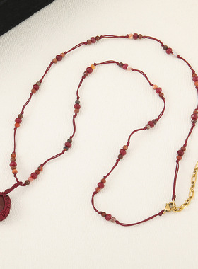 新款高颜值红石项链手工编织吊坠气质轻奢项饰百搭长款感配饰