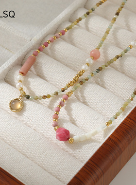 新款彩色天然红纹石串珠项链夏季女感小众设计可叠戴首饰
