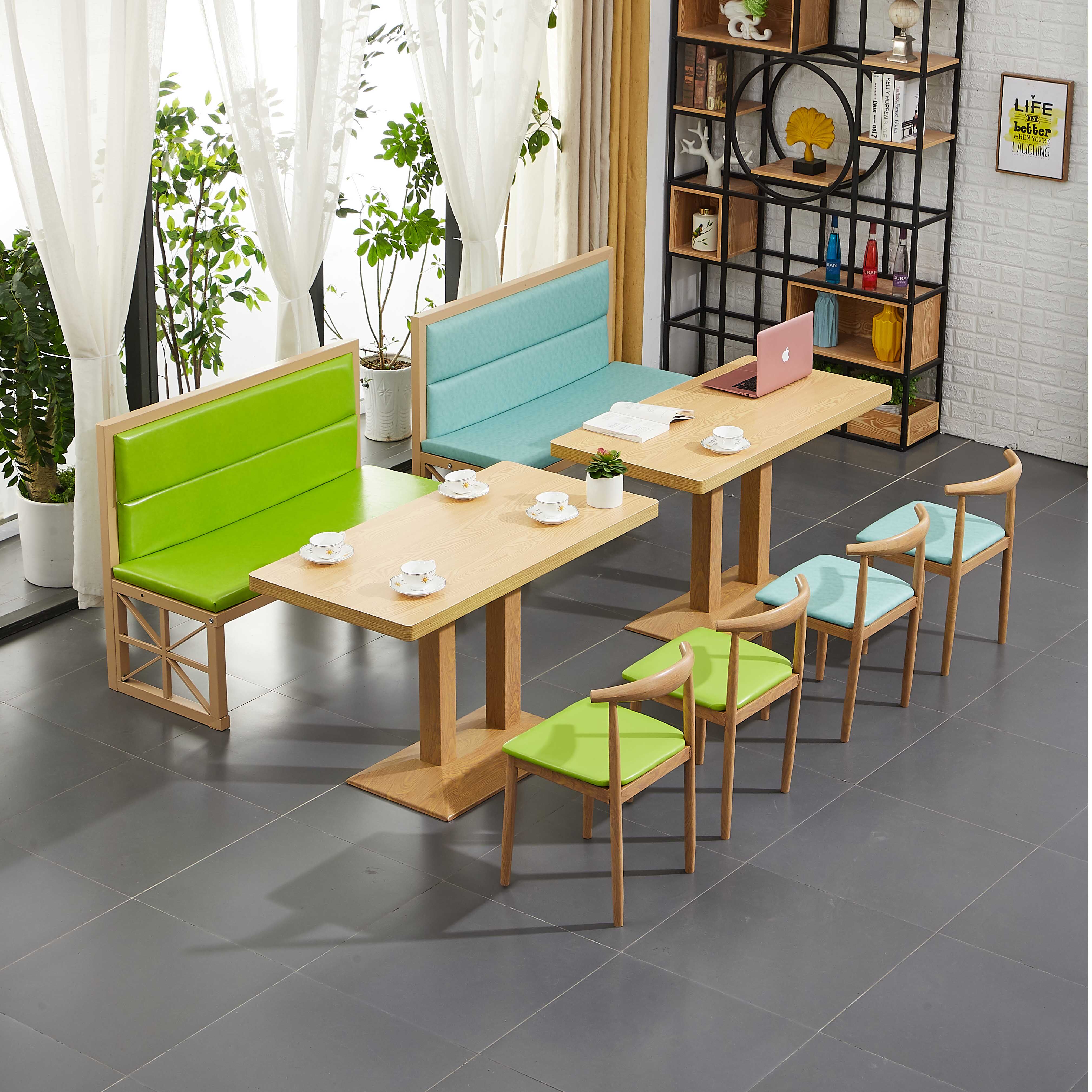 奶茶店快餐桌椅组合餐厅饭店小吃店面馆甜品店食堂餐桌椅卡座商用